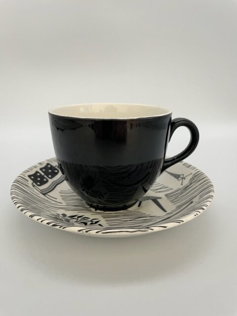 Teacup 3" (7.5 cm) tall & Saucer 6" (15 cm) with later Homemaker Ridgway Potteries backstamp.