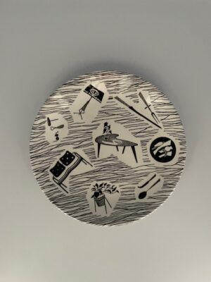 Plate (8" / 20 cm) with 8 motifs, with earlier and later Ridgway Potteries Homemaker backstamps.