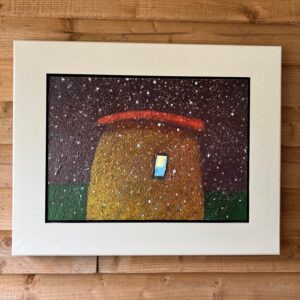 This is an original painting in oil on panel by Simon, titled 'Hut’, dated 2005.