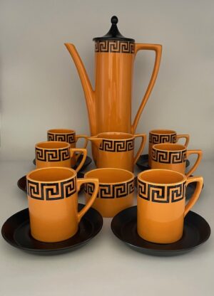 Portmeirion Coffee Set in Orange Greek Key