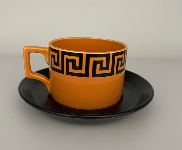 Portmeirion Tea Cup & Saucer in Orange Greek Key - Image 2