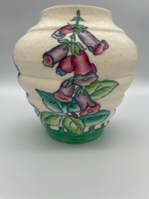 Charlotte Rhead Crown Ducal ribbed Vase "Foxglove"
